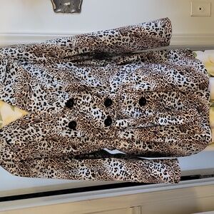 Jaclyn Smith Cheetah Printed Pea Coat 2xl Light Weight Cotton Lined Spring Fall